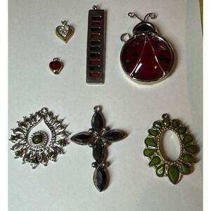 Lot Of 7 Necklace Pendants -- Pendants Only --‎ Mixed Variety Fashion Costume